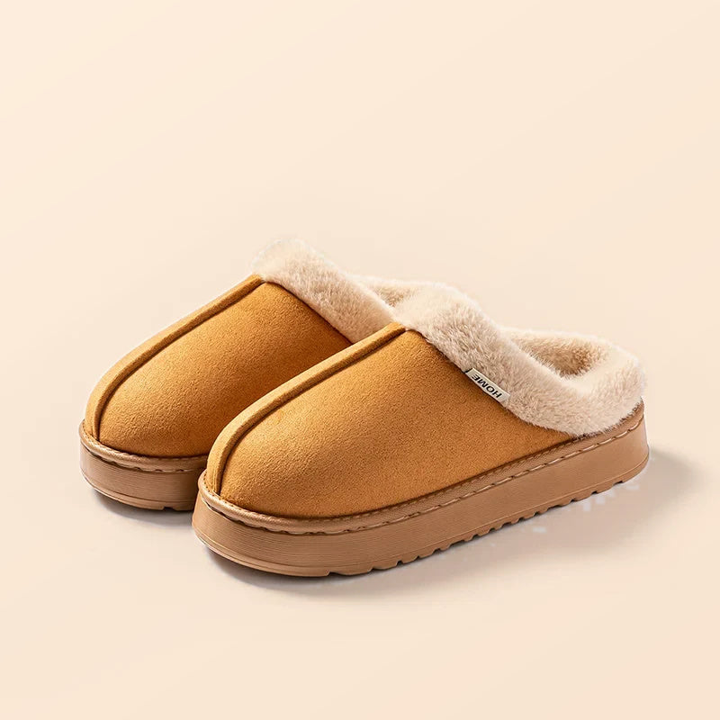 Plush-Collar Slippers in Chestnut
